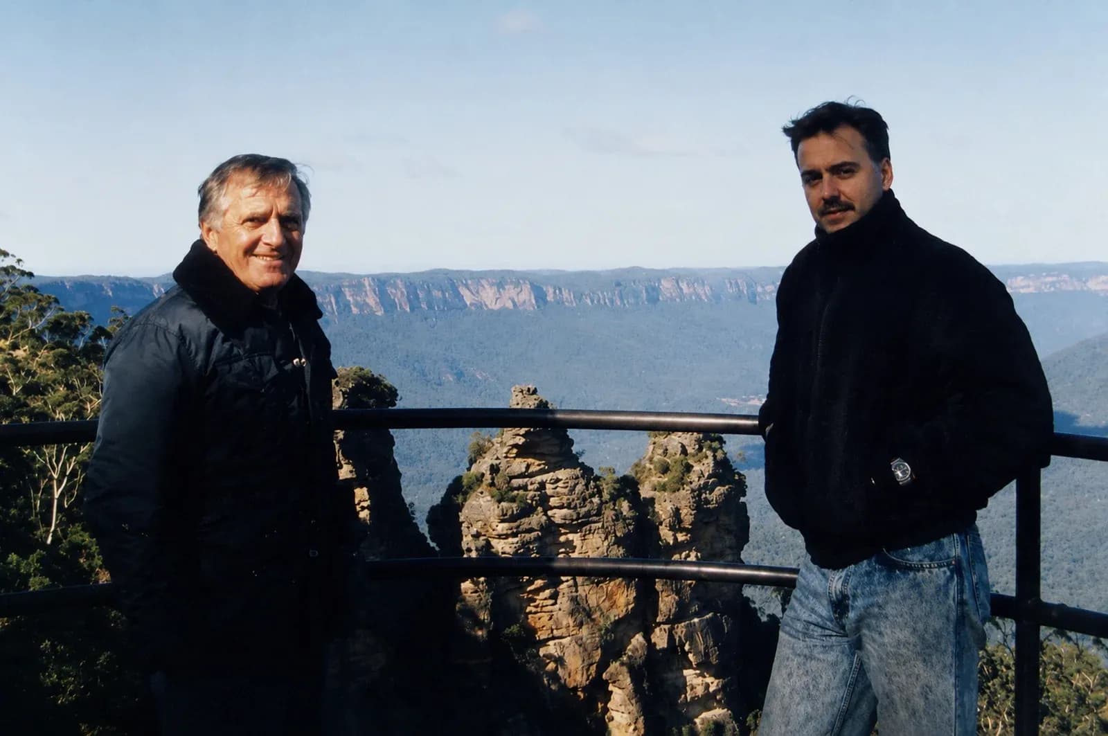 Author Paul Rushworth-Brown with his father Jimmy Brown at the Three Sisters, Blue Mountains, New South Wales