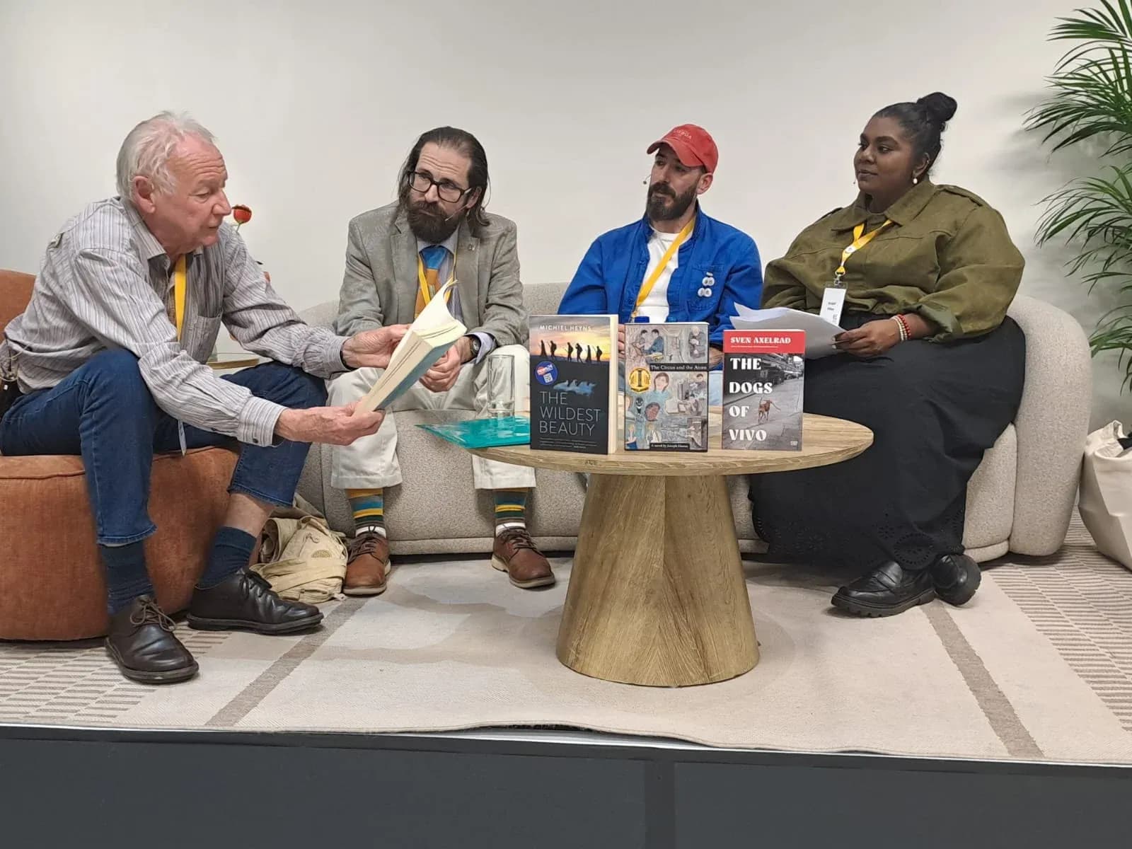 Joseph Howse (second from left) on the literary fiction panel at the 2026 Kingsmead Book Fair in Johannesburg with Michiel Heyns, Sven Axelrad and Shakti Pillay