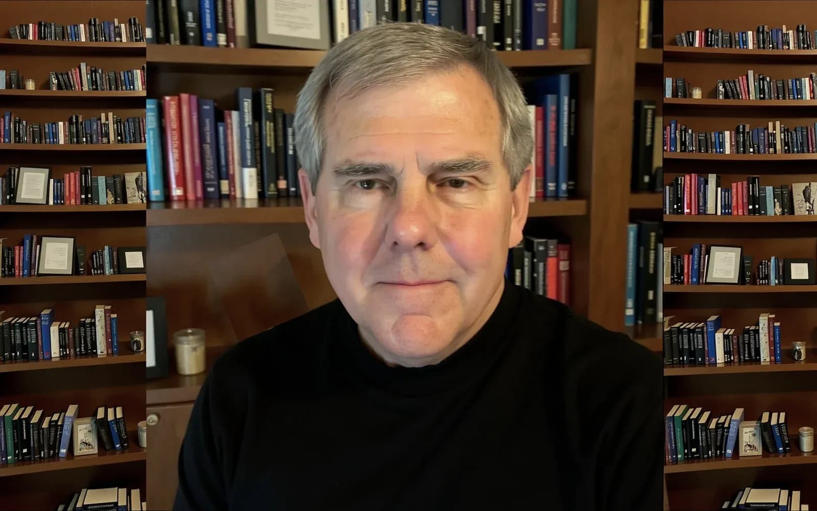 Author Rick Tabor in his study, in front of bookshelves